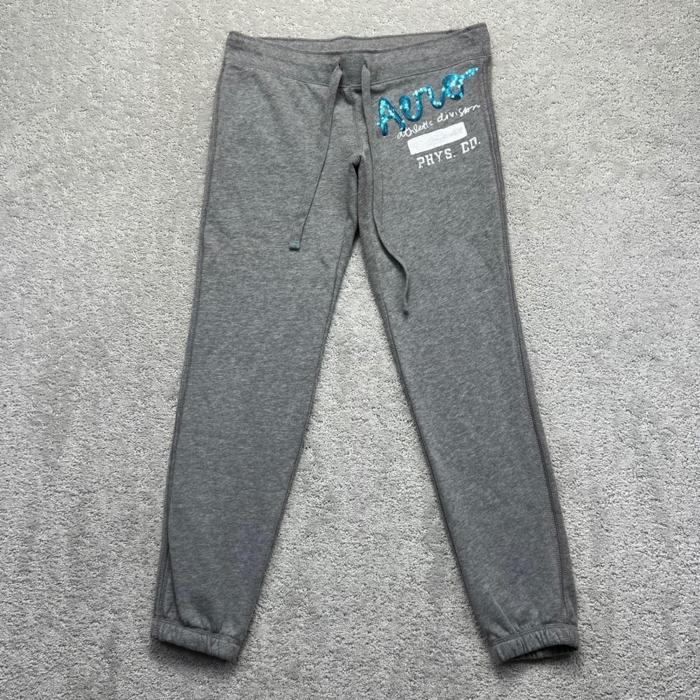 Aeropostale‎ Sweatpants Womens Medium Grey Aero Live Love Dream Sequin Low Rise